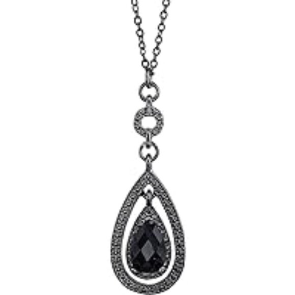 1928  Black Jewelry Victorian Teardrop Pendant Necklace, 19" - Picture 1 of 3